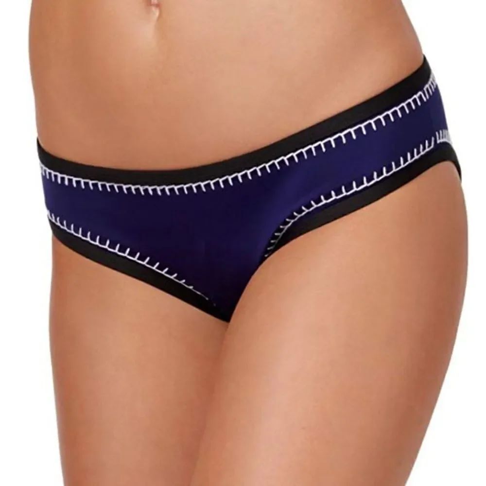 NWT Bar lll Sz M Navy Blue Whip It Good White Stitched Bikini Bottom